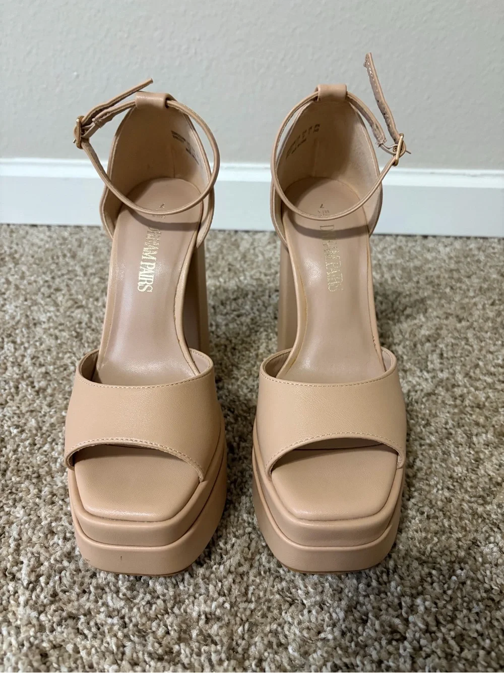 Platform Ankle-Strap Sandals in Nude